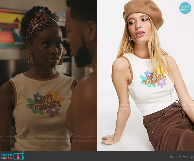 Topshop Happy Thoughts Contrast Edge Tank Top worn by Kiesha Williams (Birgundi Baker) on The Chi