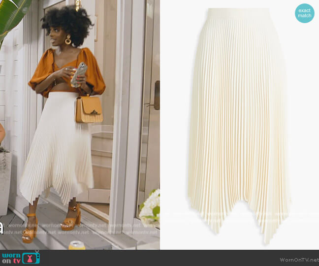 Tory Burch Sunburst pleated skirt worn by Venita Aspen on Southern Charm