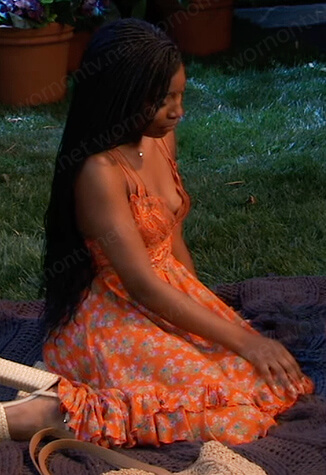 Trina’s orange floral lace mini dress on General Hospital