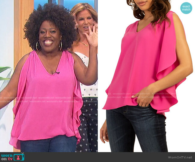 Trina Turk Haipo Draped Crepe Blouse worn by Sheryl Underwood on The Talk