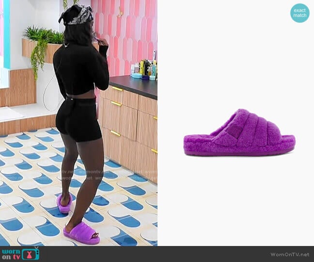 Ugg Fluff You Slipper in Purple Sky worn by Sereniti Springs on Love Island USA