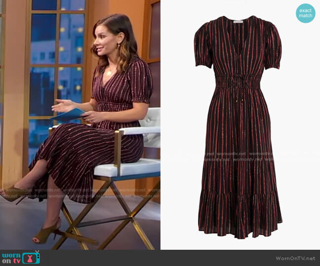 Ulla Johnson Zaria Metallic Striped Cotton and Lurex-Blend Dress worn by Rebecca Jarvis on Good Morning America