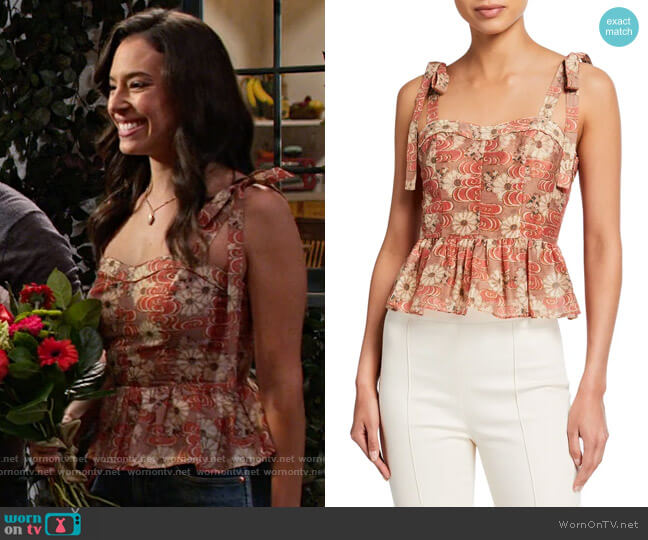 Ulla Johnson Helia Tie-Shoulder Peplum Top worn by Jessie (Chloe Bridges) on Maggie