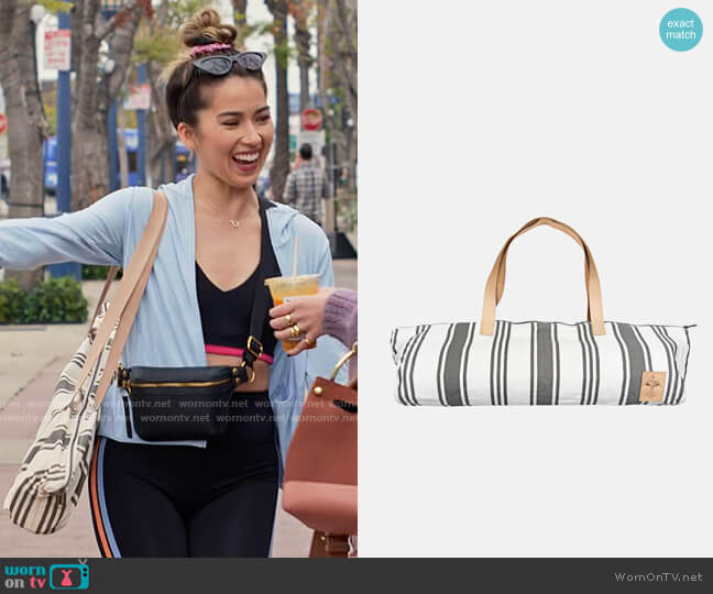 Vagabond Goods St Tropez Yoga Mat Tote in Grey Stripe worn by Louise (Nichole Sakura) on Maggie
