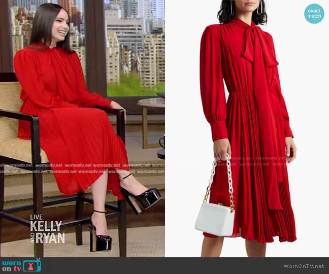 Valentino Pussy-Bow Pleated Silk Dress