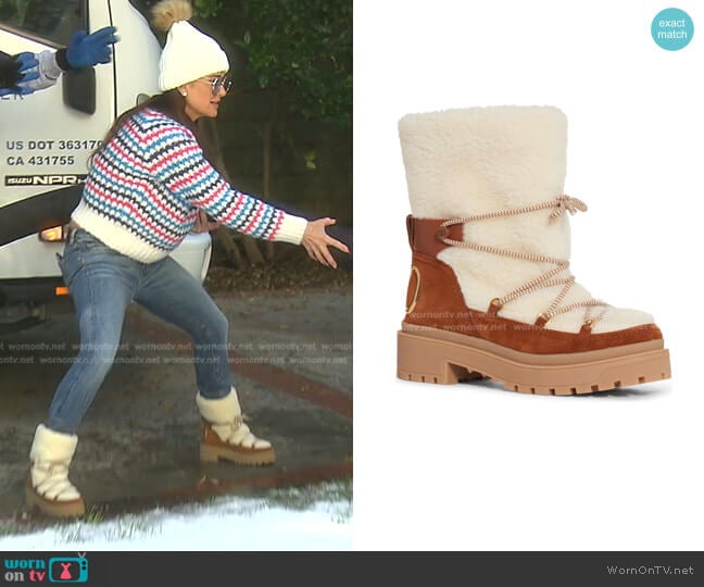 Valentino Garavani Trekkgirl Faux Shearling Trimmed Hiking Boot worn by Kyle Richards on The Real Housewives of Beverly Hills