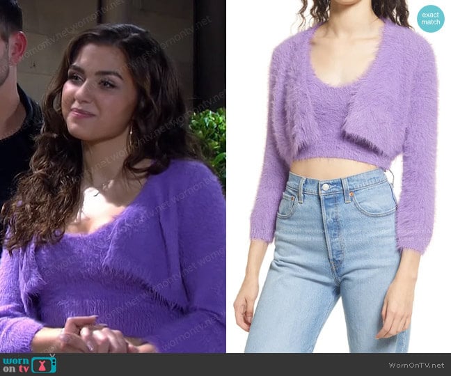 Vero Moda Poilu Open Front Shaggy Crop Chenille Cardigan worn by Ciara Brady (Victoria Konefal) on Days of our Lives
