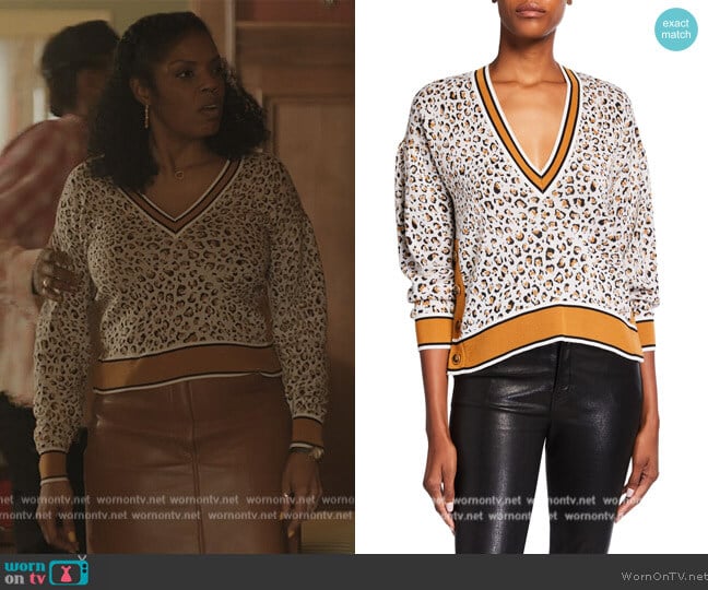Veronica Beard Ronja Pullover Sweater with Button Detail worn by Nina (Tyla Abercrumbie) on The Chi