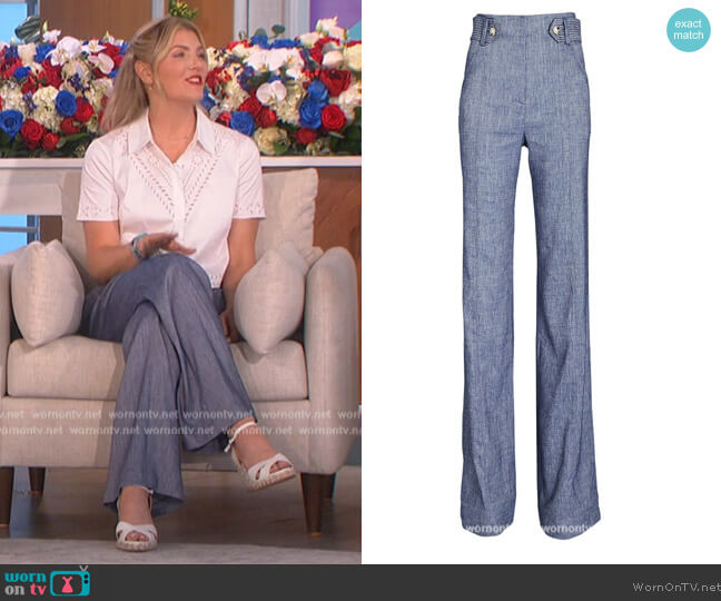 Veronica Beard Sunny Linen-Blend Flared Trousers worn by Amanda Kloots on The Talk