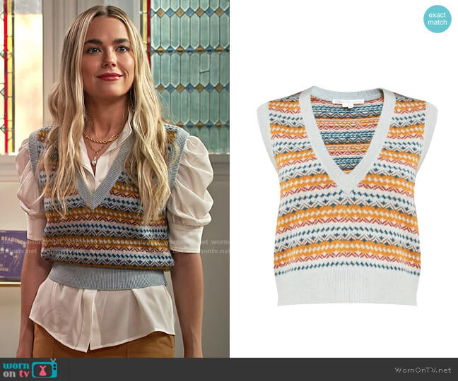Veronica Beard Helenka Sweater Vest worn by Maggie (Rebecca Rittenhouse) on Maggie