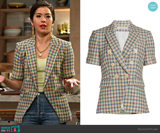 Veronica Beard Jenny Short-Sleeve Double-Breasted Tweed Jacket worn by Louise (Nichole Sakura) on Maggie