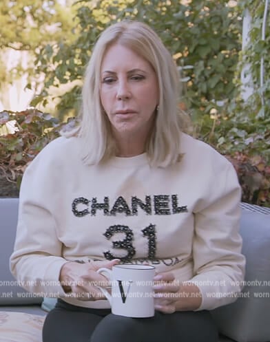 Vicki’s white embellished Chanel sweatshirton The Real Housewives Ultimate Girls Trip