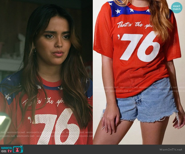 Vintage That's The Spirit Jersey worn by Noa Olivar (Maia Reficco) on Pretty Little Liars Original Sin