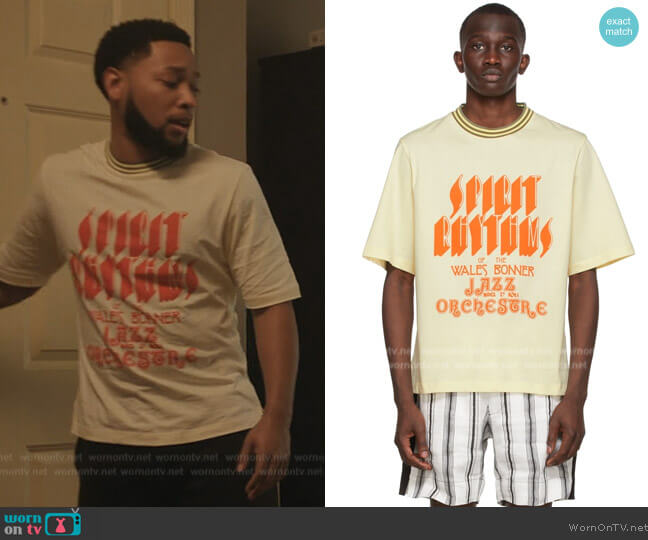 Wales Bonner Yellow Rhythmo T-Shirt worn by Emmett (Jacob Latimore) on The Chi