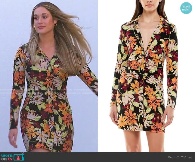 Wayf Jennifer Ruched Long Sleeve Shirtdress worn by Rachel Recchia on The Bachelorette