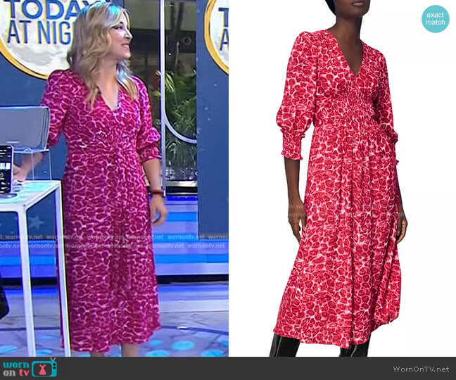 Whistles Clouded Leopard Shirred Dress