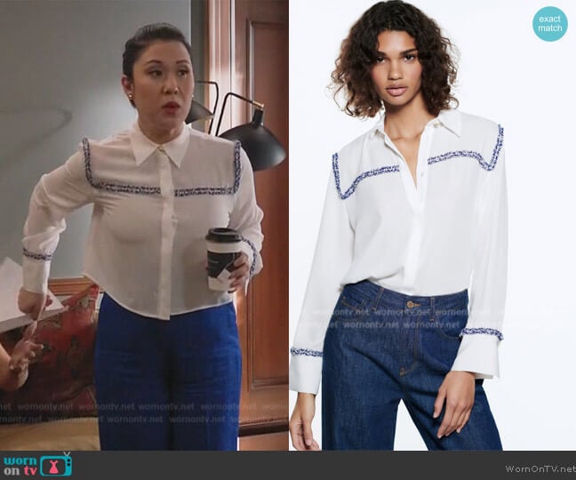 Zara Combination Textured Shirt worn by Sherri Kansky (Ruthie Ann Miles) on All Rise