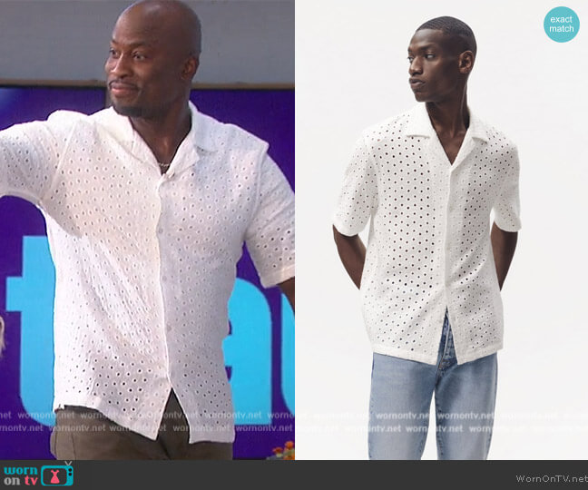 Zara Embroidered Eyelet Shirt worn by Akbar Gbajabiamila on The Talk