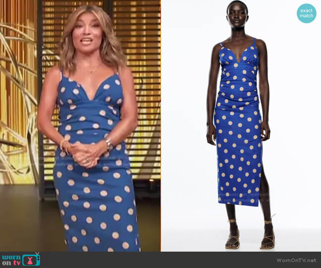 Zara Linen Blend Polka Dot Dress worn by Kit Hoover on Access Hollywood