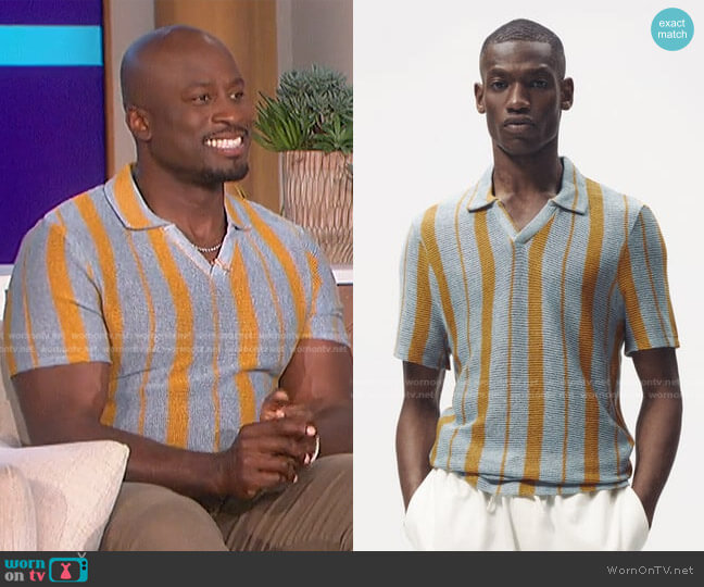 Zara Striped Knit Polo worn by Akbar Gbajabiamila on The Talk