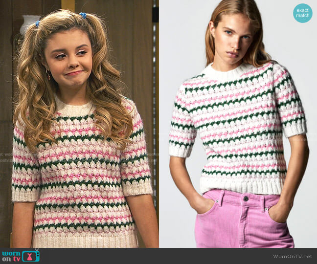 Zara Striped Knit Sweater worn by Destiny Baker (Mallory James Mahoney) on Bunkd
