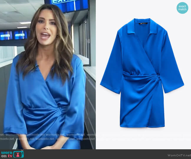 Zara Wrap Front Satin Effect Dress worn by Jennifer Lahmer on Extra
