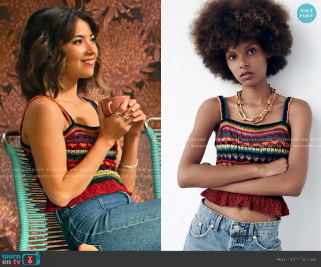 Zara Crochet Ruffle Hem Tank worn by Louise (Nichole Sakura) on Maggie