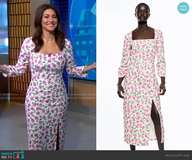 Zara Floral Print Dress worn by Erielle Reshef on Good Morning America
