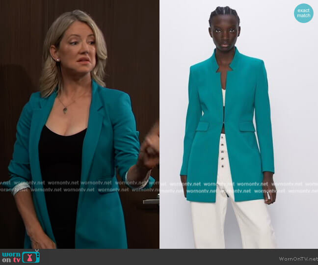 Zara Inverted Lapel Collar Frock Coat worn by Nina Reeves (Cynthia Watros) on General Hospital