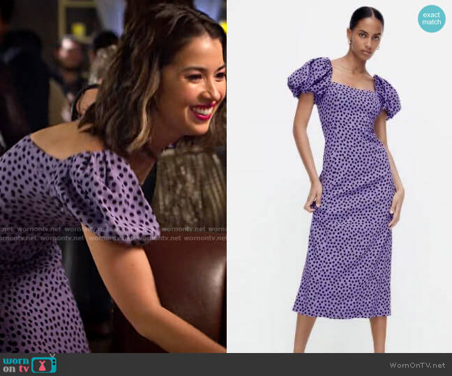 Zara Polka Dot Dress with Puff Sleeves worn by Louise (Nichole Sakura) on Maggie