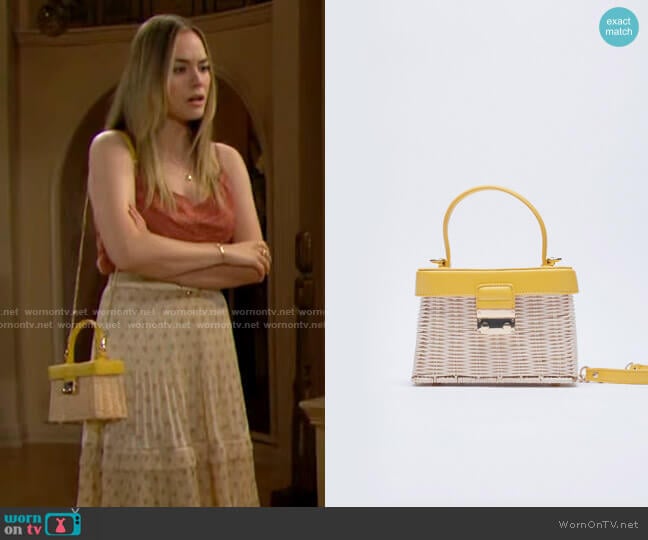 Zara Rattan Box Bag with Handle worn by Hope Logan (Annika Noelle) on The Bold and the Beautiful