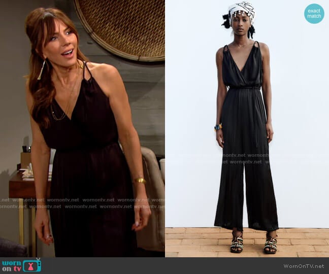Zara Satin Jumpsuit with Wrinkled Effect worn by Taylor Hayes (Krista Allen) on The Bold and the Beautiful