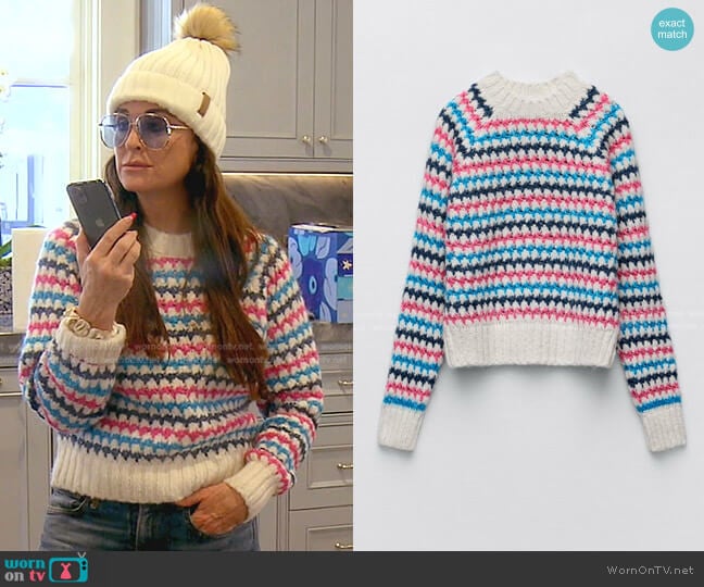 Zara Striped Knit Sweater worn by Kyle Richards on The Real Housewives of Beverly Hills