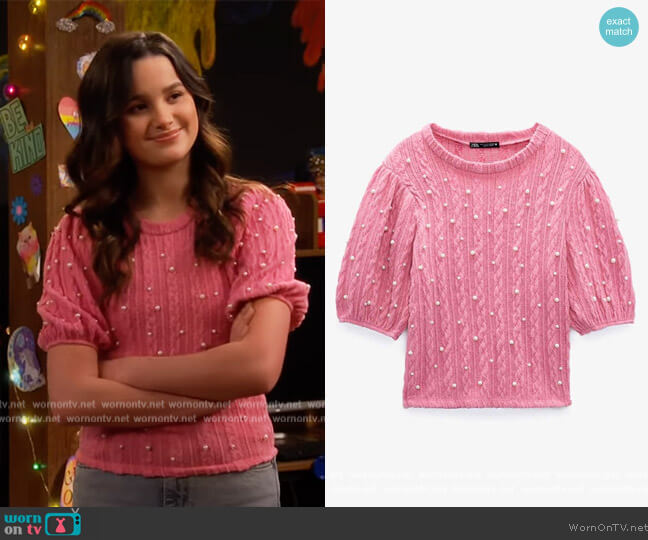 Zara Soft Faux Pearl Top worn by Lex (Jules LeBlanc) on Side Hustle