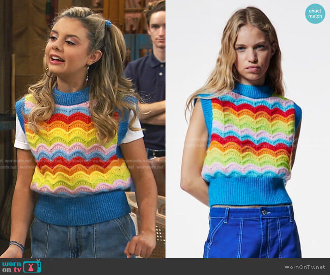 Zara Wavy Knit Vest worn by Destiny Baker (Mallory James Mahoney) on Bunkd