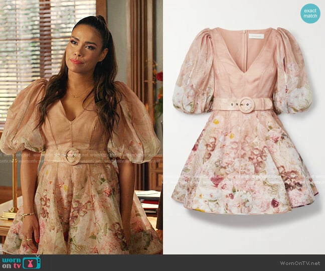 Zimmermann Dancer Garden-Print Mini Dress worn by Cristal Jennings (Daniella Alonso) on Dynasty