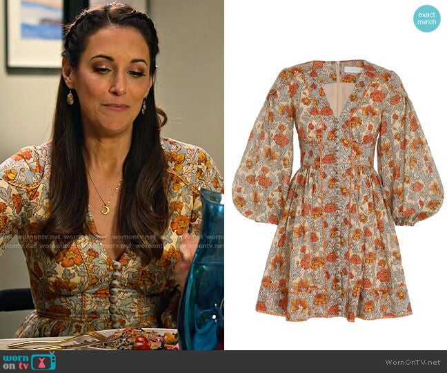 Zimmermann Andie Dress in Dusty Blue Floral worn by Amy (Angelique Cabral) on Maggie
