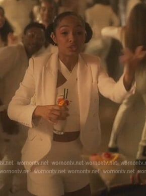 Zoey’s white tweed blazer on Grown-ish