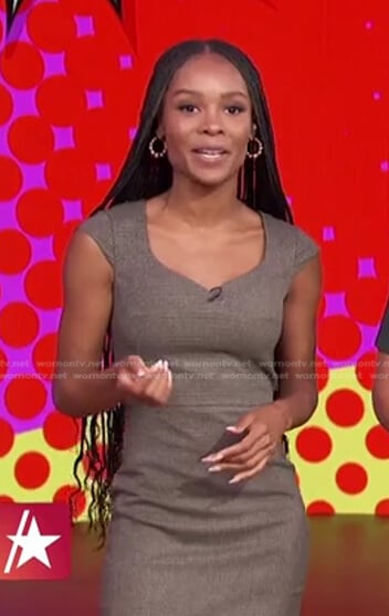 Zuri’s grey cap sleeve sheath dress on Access Hollywood