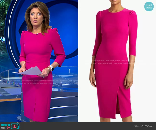 Badgley Mischka 3/4 Sleeve Dress worn by Norah O'Donnell on CBS Evening News