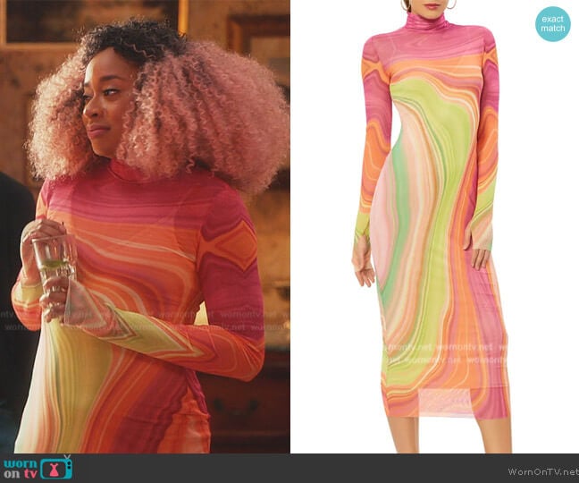 AFRF Shailene Long Sleeve Mesh Dress worn by Phoebe (Phoebe Robinson) on Everythings Trash