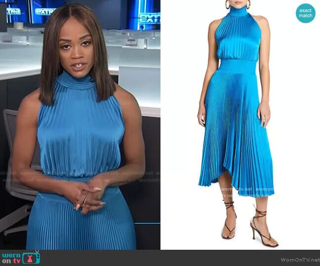 A.L.C. Renzo Pleated Midi Dress worn by Rachel Lindsay on Extra