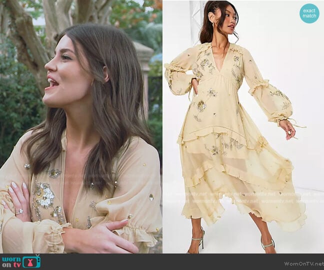 ASOS A-Line Midi Dress with Cluster Embellishment in Gold