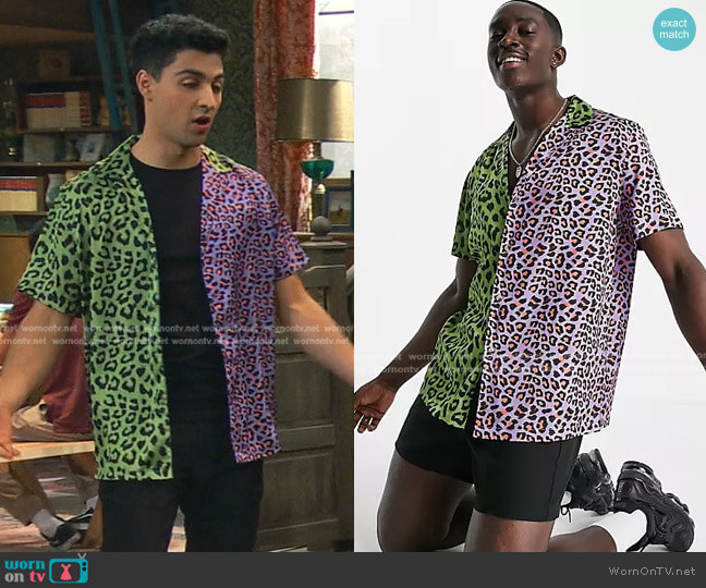 Asos Relaxed Revere Shirt in Color Block Leopard Print worn by Parker Preston (Trevor Tordjman) on Bunkd