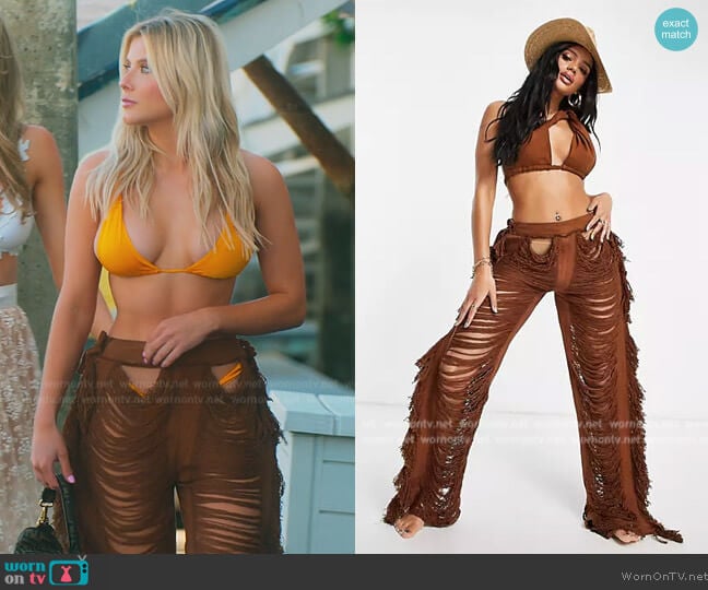 Thrifts  Threads Exaggerated fray detail wide leg pants in chocolate worn by Alexandra Rose (Alexandra Rose) on Selling the OC