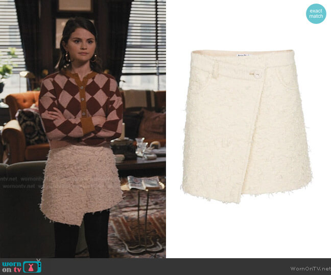 Acne Studios Boucle-tweed wrap skirt worn by Mabel Mora (Selena Gomez) on Only Murders in the Building