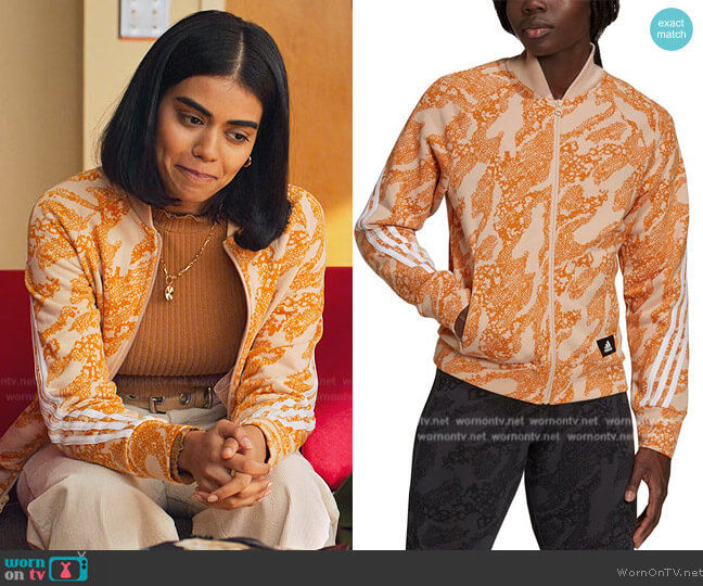 Adidas Future Icons Animal Print Track Jacket worn by Aneesa (Megan Suri) on Never Have I Ever