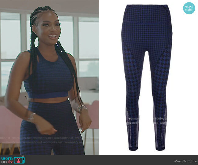 Adidas x Ivy Park Houndstooth-print leggings worn by Lesa Milan (Lesa Milan) on The Real Housewives of Dubai