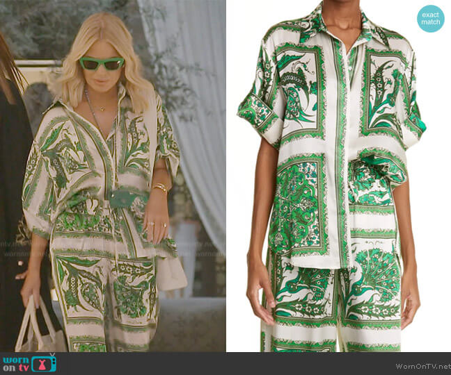 Alemais Short Sleeve Lucille Lounge Shirt worn by Caroline Stanbury (Caroline Stanbury) on The Real Housewives of Dubai