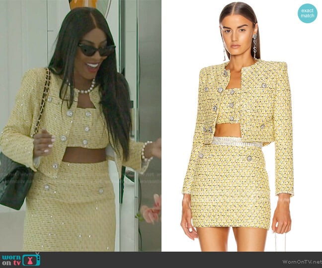 Alessandra Rich Sequin Tweed Crop Jacket worn by Caroline Brooks (Caroline Brooks) on The Real Housewives of Dubai